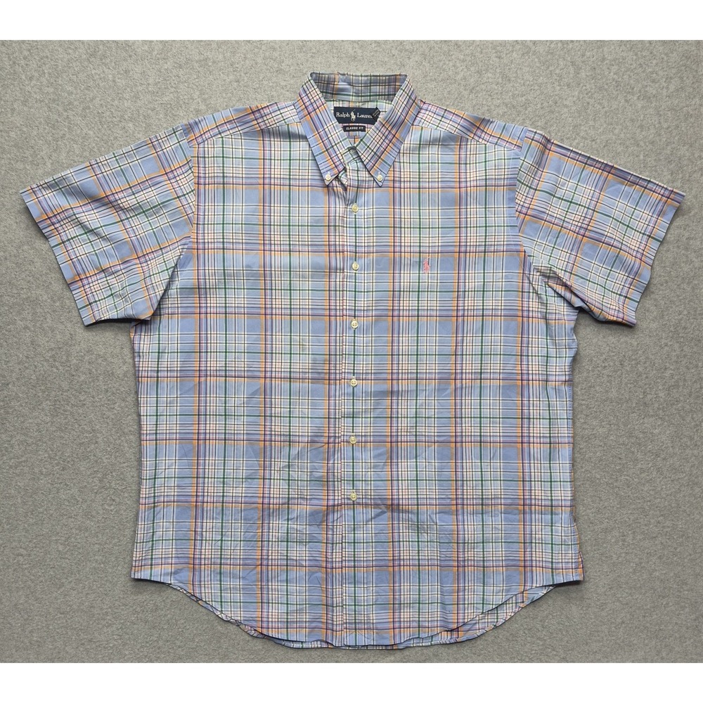 Ralph Lauren Shirt Mens XL Classic Fit Short Sleeve Plaid Button Down Cotton